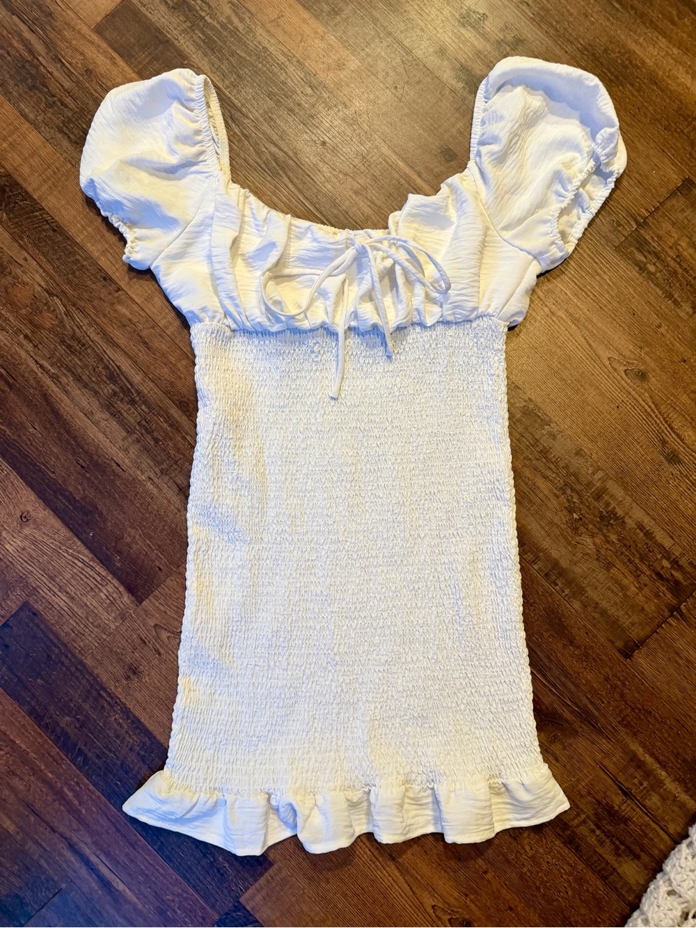 T.J.Maxx White Smocked Puff-Sleeve Crop Top with Ruffle Hem